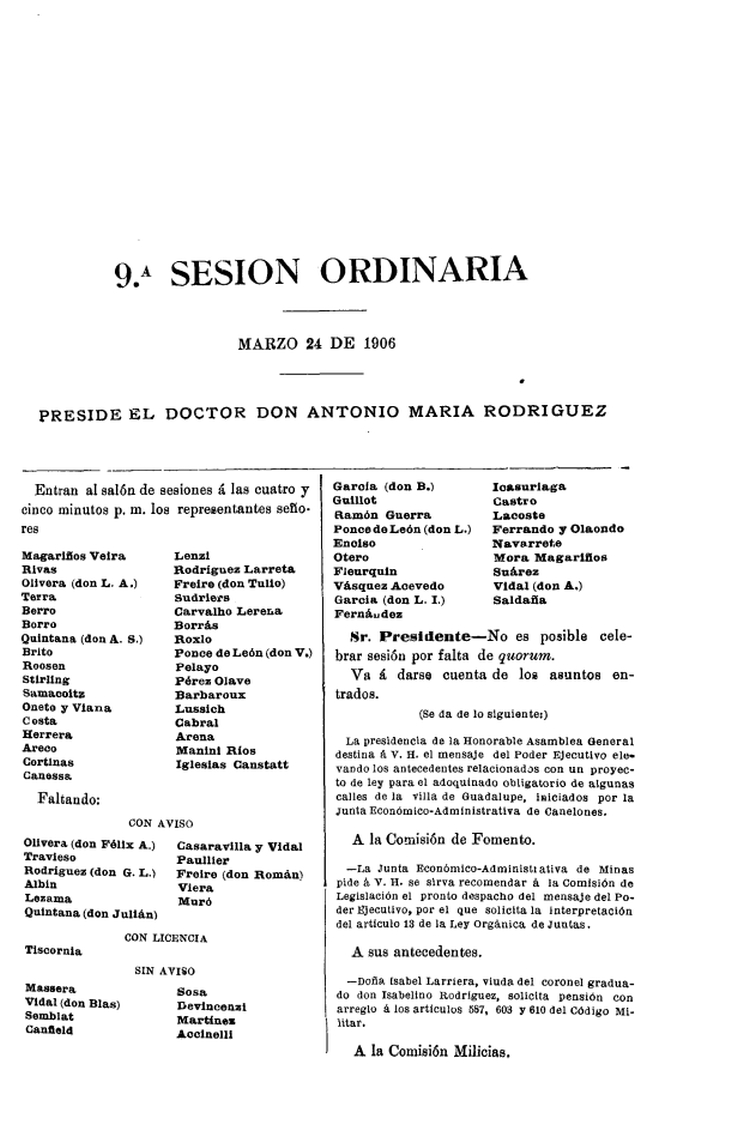 DIARIO DE SESIONES DE LA CAMARA DE REPRESENTANTES del 24/03/1906